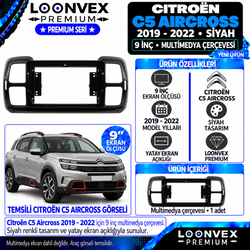 LOONVEX Premium CİTROEN C5 AİRCROSS 2019-2022 9 İNCH Multimedya Çerçevesi