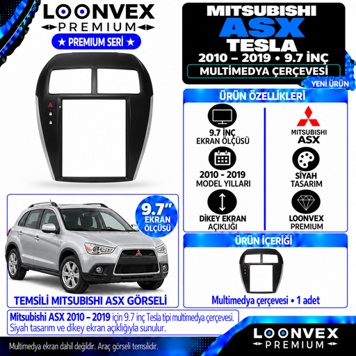 LOONVEX Premium MİTSUBİSHİ ASX TESLA 2010/2019 9.7 İNÇ Multimedya Çerçevesi