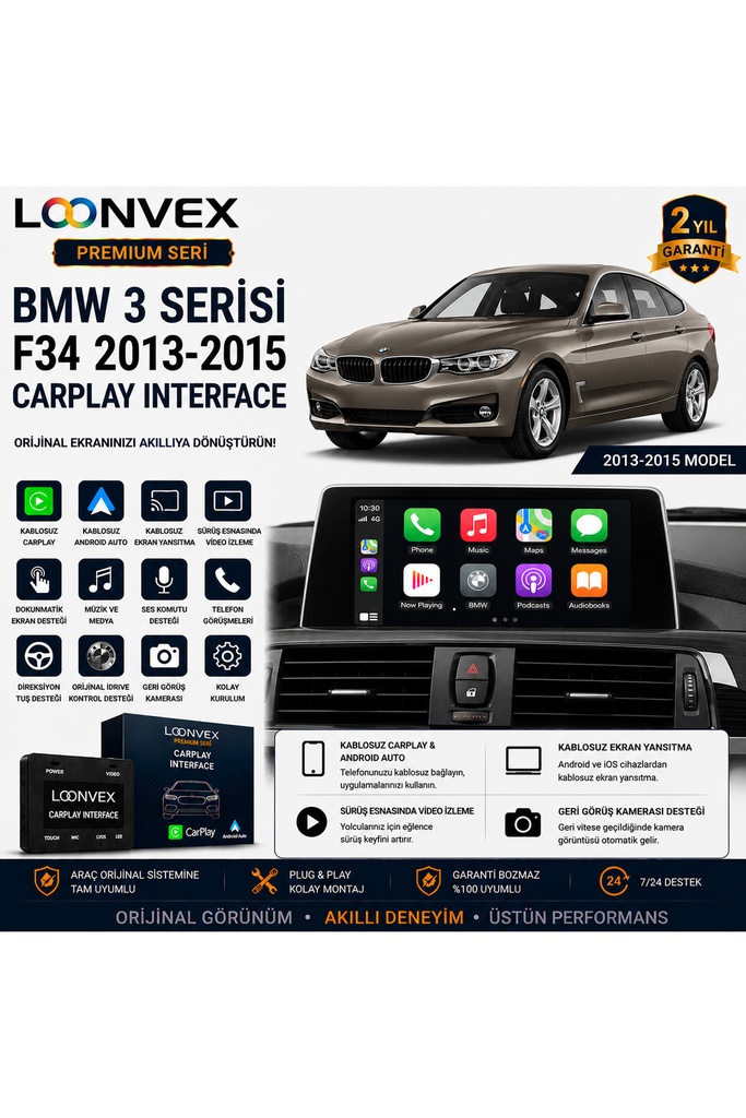 LOONVEX Premium BMW 3 Serisi F34 2013-2015 CarPlay Interface – Kablosuz CarPlay & Android Auto