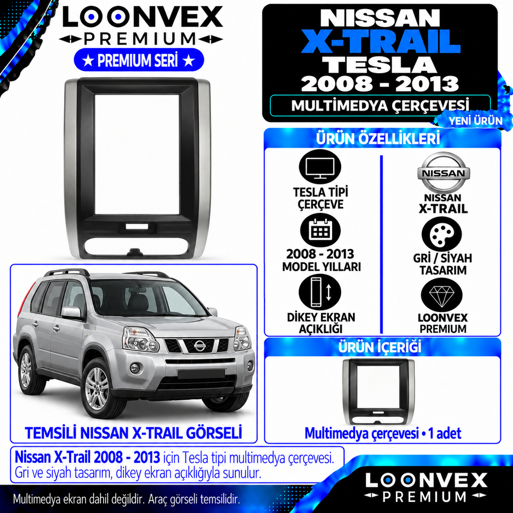 LOONVEX Premium NİSSAN X-TRAİL TESLA 2008/2013 Multimedya Çerçevesi