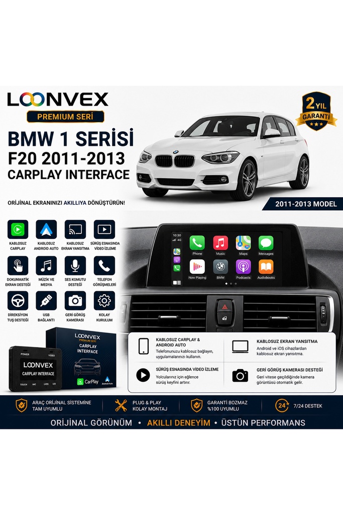 LOONVEX Premium BMW 1 Serisi F20 2011-2013 CarPlay Interface – Kablosuz CarPlay & Android Auto
