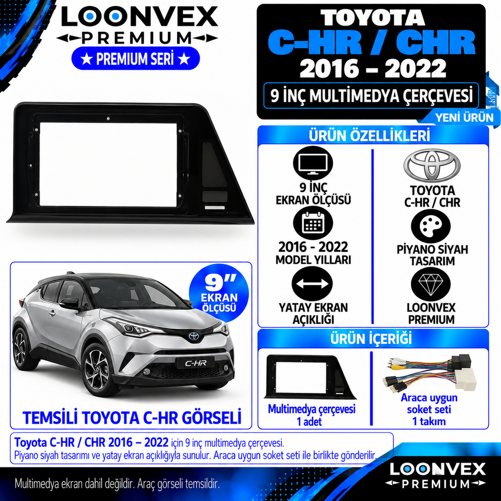 LOONVEX Premium TOYOTA CHR/C-HR 9"İNÇ 2016/2022 Multimedya Çerçevesi