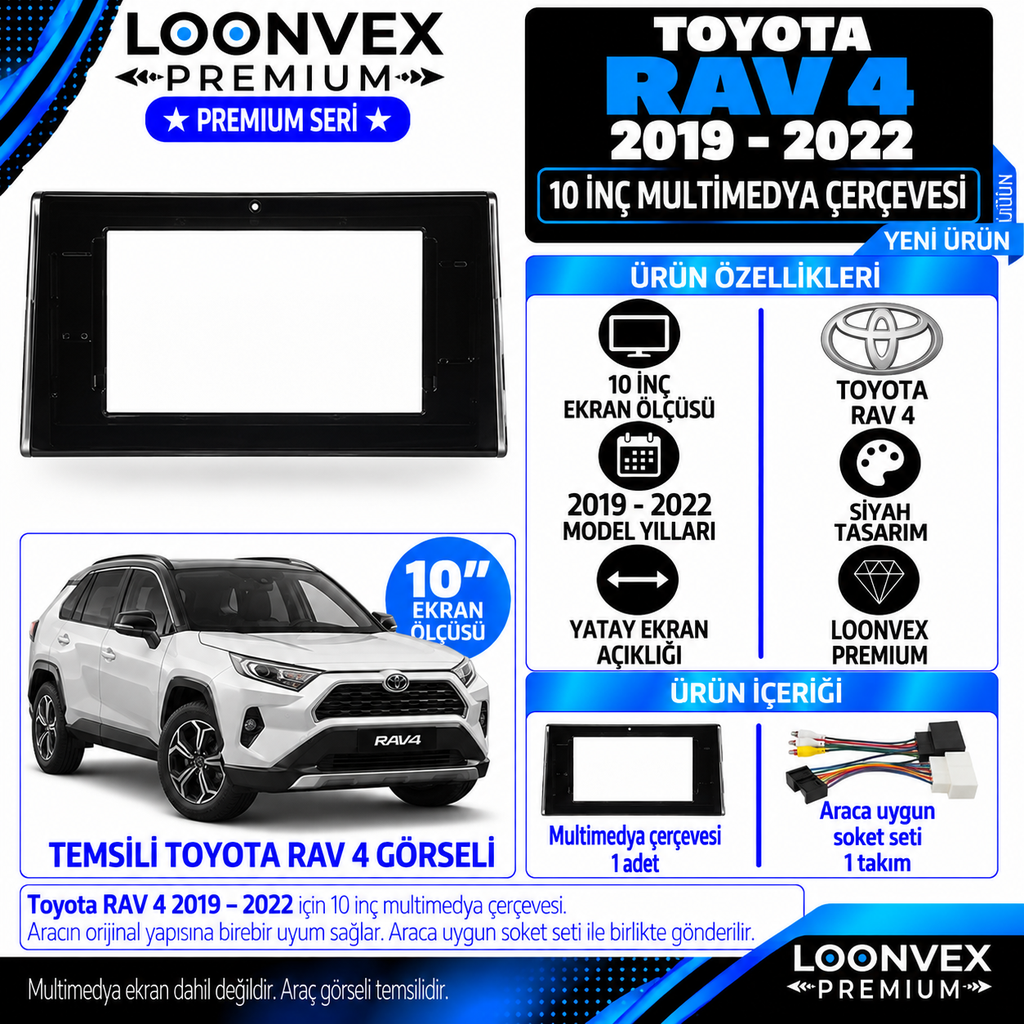 LOONVEX Premium TOYOTA RAV 4 EN YENİ MODELİ 2019-2022 10''İNÇ Multimedya Çerçevesi