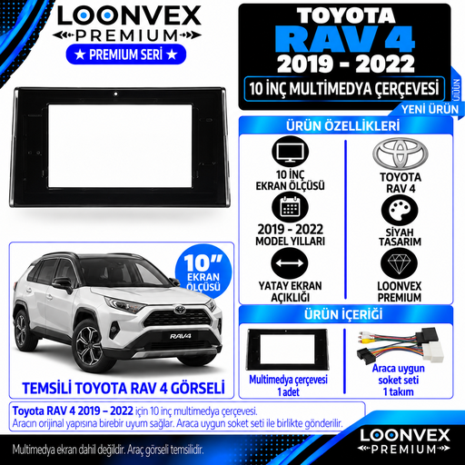 LOONVEX Premium TOYOTA RAV 4 EN YENİ MODELİ 2019-2022 10''İNÇ Multimedya Çerçevesi
