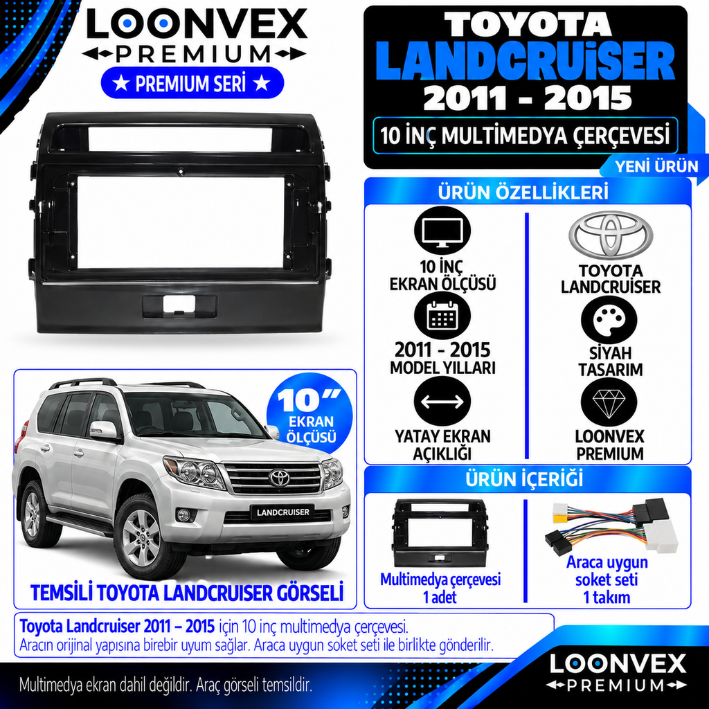 LOONVEX Premium TOYOTA LANDCRUİSER 2011/2015 10 ''İNÇ Multimedya Çerçevesi