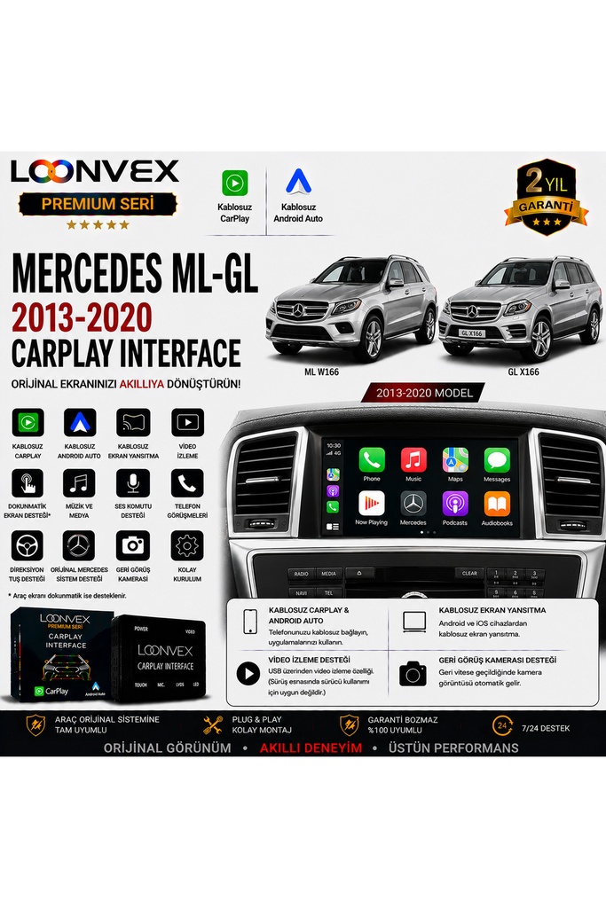 LOONVEX Premium Mercedes ML-GL 2013-2020 CarPlay Interface – Kablosuz CarPlay & Android Auto