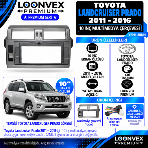 LOONVEX Premium TOYOTA LANDCRUİSER PRADO 10''2011/2016 Multimedya Çerçevesi