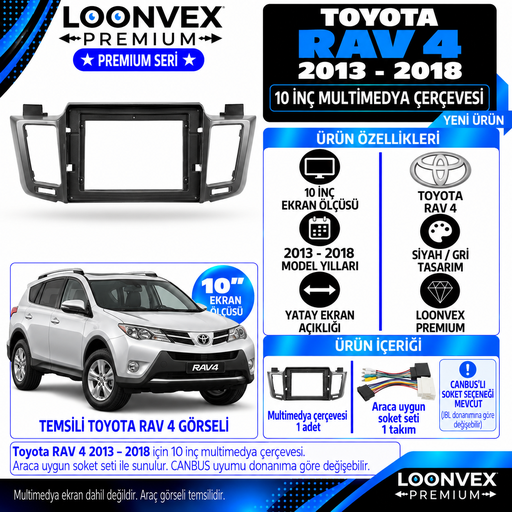 LOONVEX Premium TOYOTA RAV 4 10 İNCH 2013/2018 Multimedya Çerçevesi