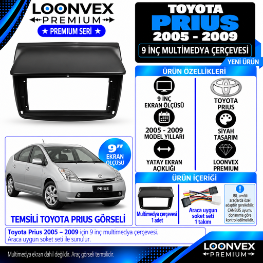 LOONVEX Premium TOYOTA PRIUS 2005-2009 9 İNCH Multimedya Çerçevesi