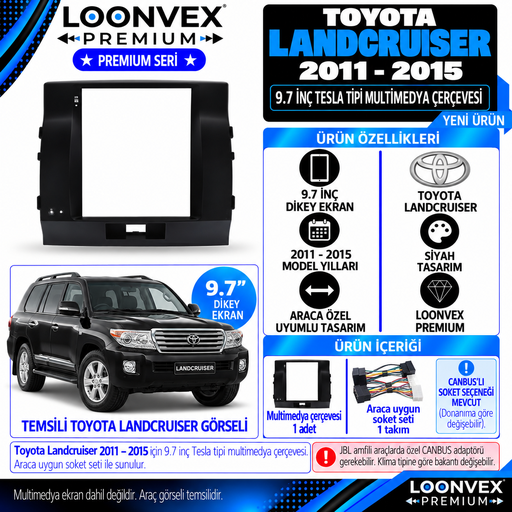 LOONVEX Premium TOYOTA LANDCRUİSER 9.7 TESLA 2011-2015 Multimedya Çerçevesi