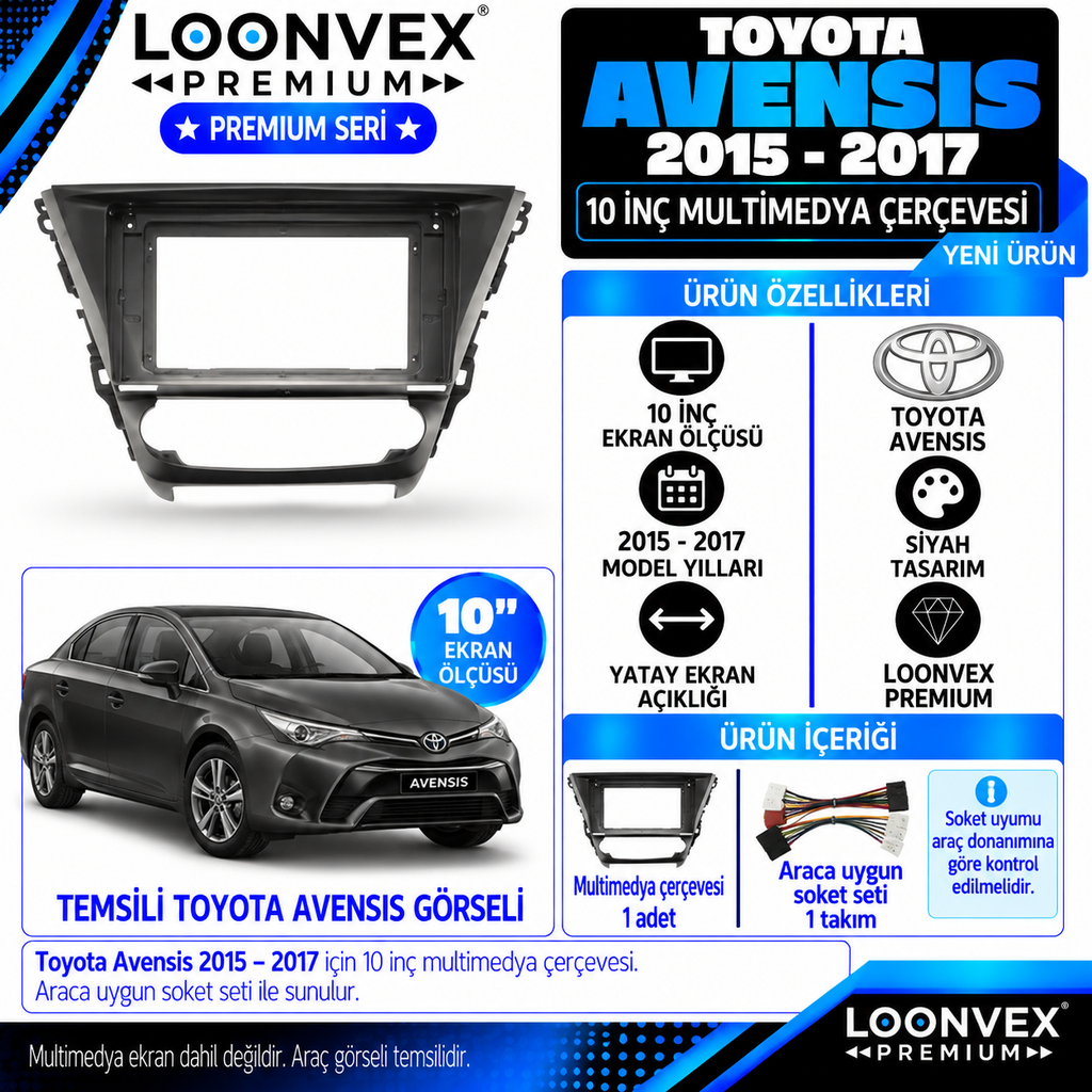 LOONVEX Premium TOYOTA AVENSİS 2015-2017 10 İNCH Multimedya Çerçevesi