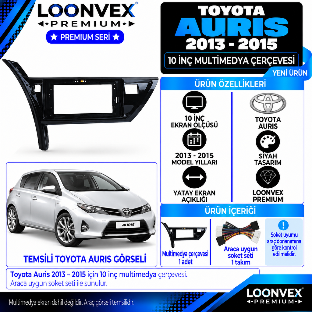 LOONVEX Premium TOYOTA AURİS 10 İNCH 2013/2015 Multimedya Çerçevesi