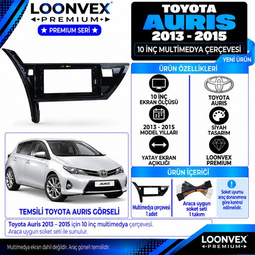 LOONVEX Premium TOYOTA AURİS 10 İNCH 2013/2015 Multimedya Çerçevesi