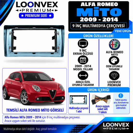 LOONVEX Premium ALFA ROMEO MİTO 9''İNÇ 2009/2014 Multimedya Çerçevesi