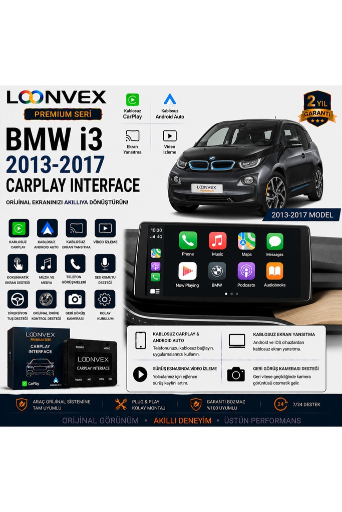 LOONVEX Premium BMW i3 2013-2017 CarPlay Interface – Kablosuz CarPlay & Android Auto