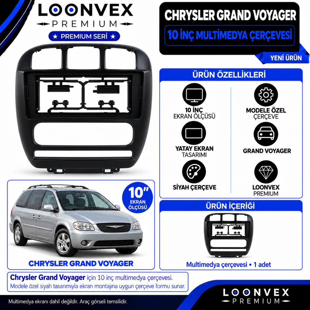 LOONVEX Premium JEEP CHRYSLER GRAND VOYAGER 10''İNÇ Multimedya Çerçevesi