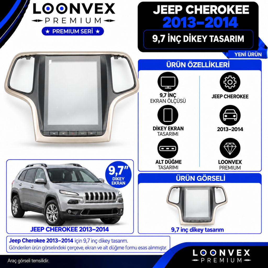 LOONVEX Premium JEEP CHEEROKEE 2013/2014 9.7 İNCH Multimedya Çerçevesi