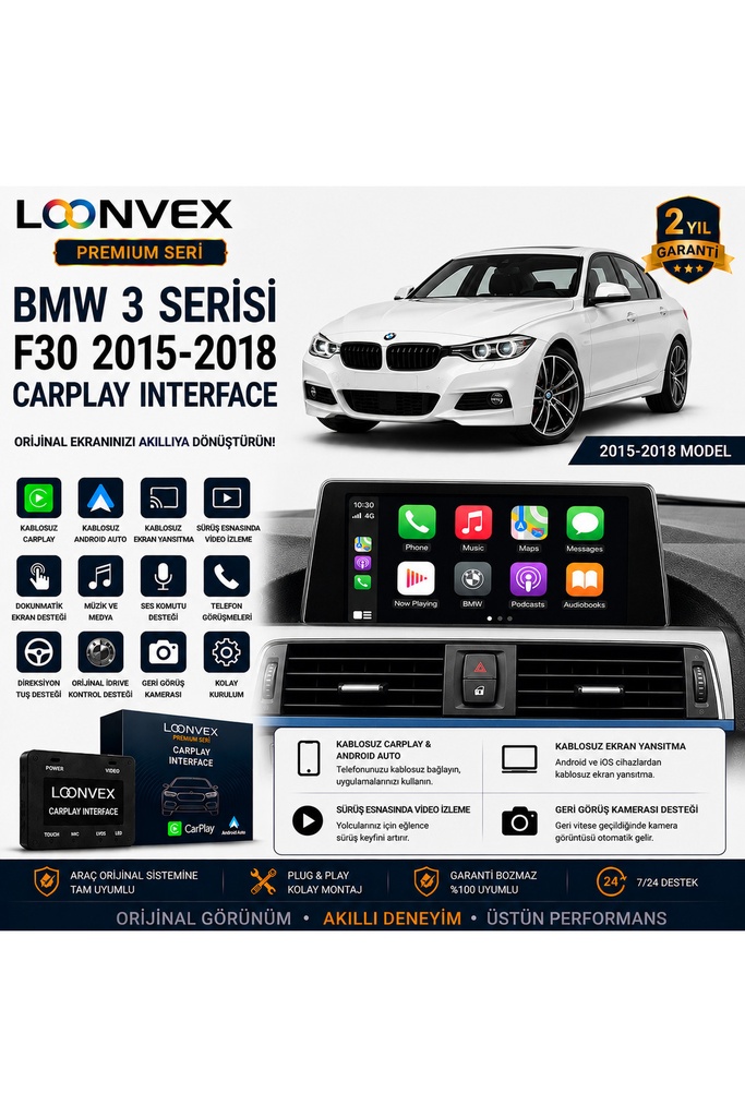 LOONVEX Premium BMW 3 Serisi F30 2015-2018 CarPlay Interface – Kablosuz CarPlay & Android Auto