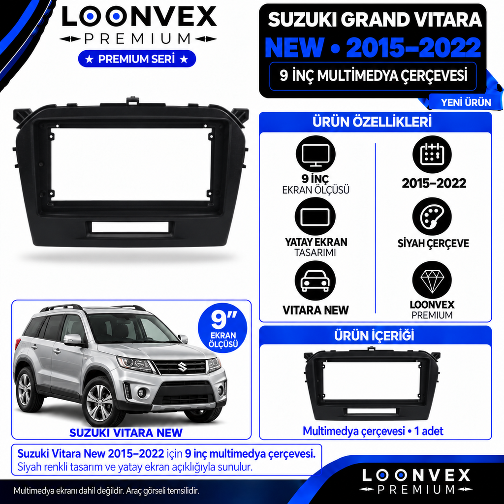 LOONVEX Premium SUZUKİ GRANDVİTARA NEW 9''İNÇ 2015 /2022 Multimedya Çerçevesi