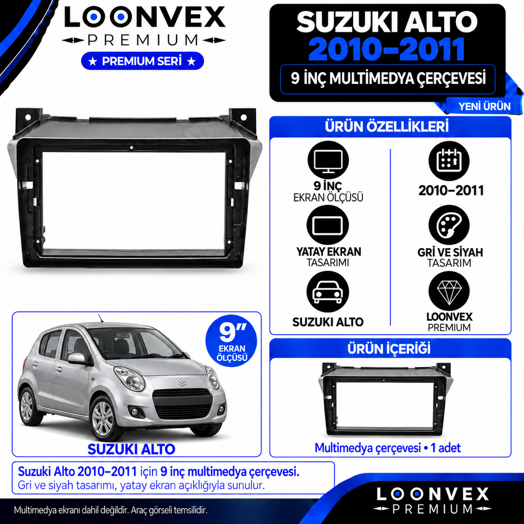 LOONVEX Premium SUZUKİ ALTO 2010/2011 9 İNCH Multimedya Çerçevesi