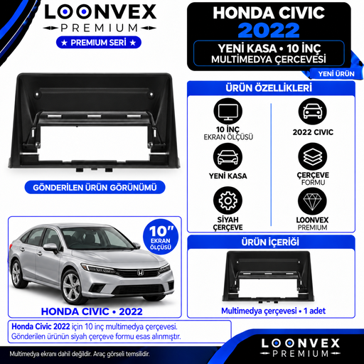 LOONVEX Premium HONDA CİVİC 2022 - 10'' İNÇ EN YENİ CİVİC Multimedya Çerçevesi
