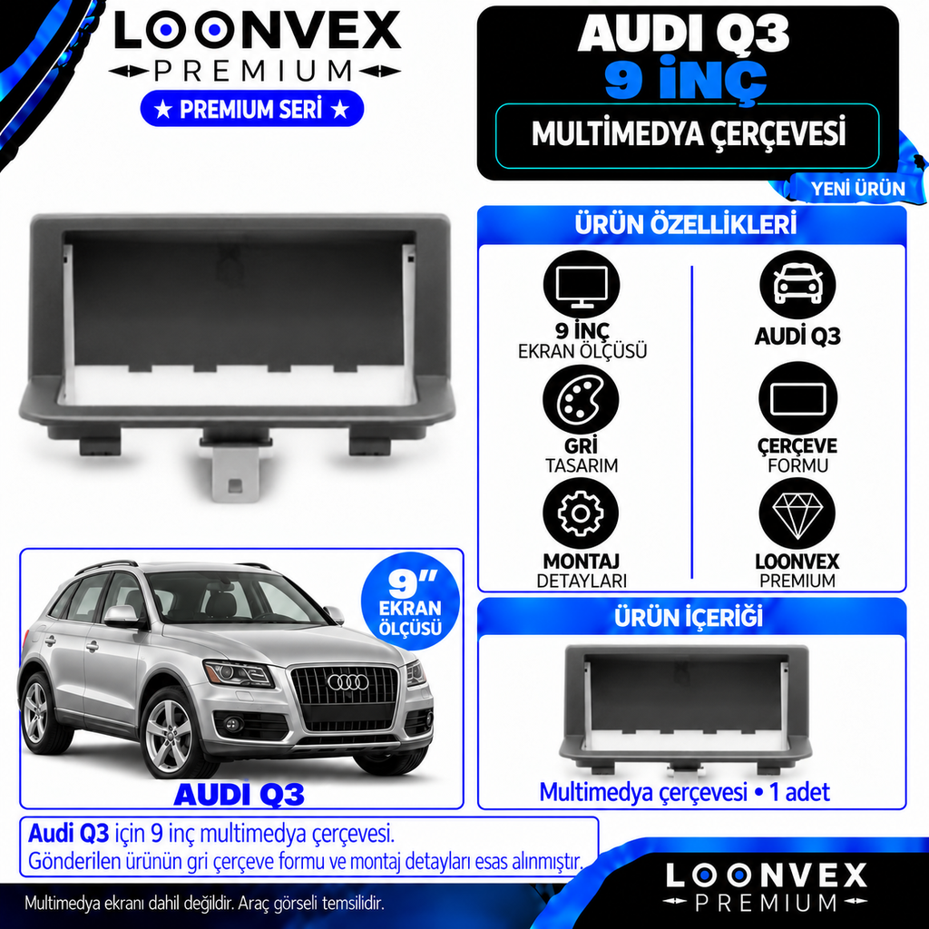 LOONVEX Premium AUDİ Q3 9 İNCH Multimedya Çerçevesi