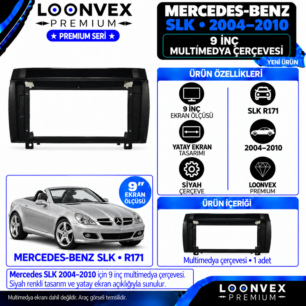 LOONVEX Premium MERCEDES SLK 2004 /2010 -9 İNÇ Multimedya Çerçevesi
