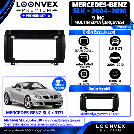 LOONVEX Premium MERCEDES SLK 2004 /2010 -9 İNÇ Multimedya Çerçevesi
