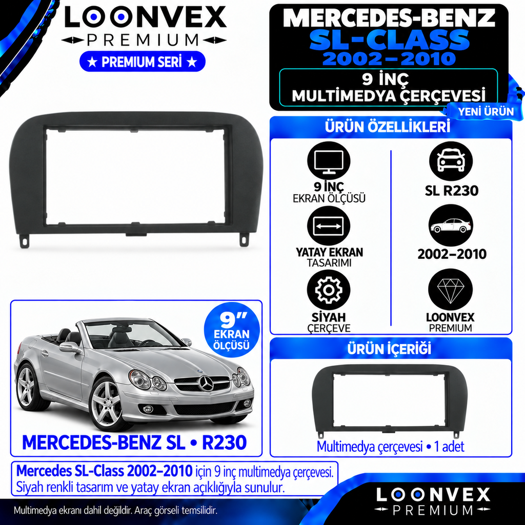 LOONVEX Premium MERCEDES SL CLASS 2002-2010 9 İNCH Multimedya Çerçevesi