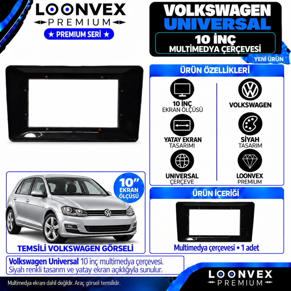 LOONVEX Premium VOLKSWAGEN UNIVERSAL 10''İNÇ Multimedya Çerçevesi