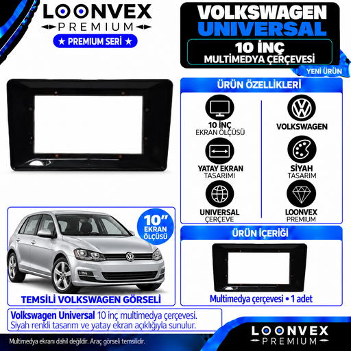 LOONVEX Premium VOLKSWAGEN UNIVERSAL 10''İNÇ Multimedya Çerçevesi
