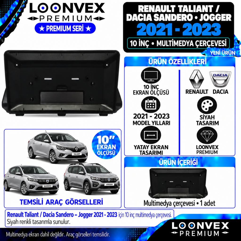 LOONVEX Premium RENAULT TALİANT /DACİA SANDERO JOGGER 10' 21-23 Multimedya Çerçevesi