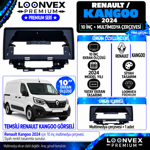 LOONVEX Premium RENAULT KANGOO 10 İNCH 2024 Multimedya Çerçevesi