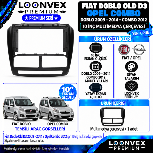 LOONVEX Premium FİAT DOBLO OLD D3/2009/2014 OPEL COMBO 2012 10 İNÇ Multimedya Çerçevesi