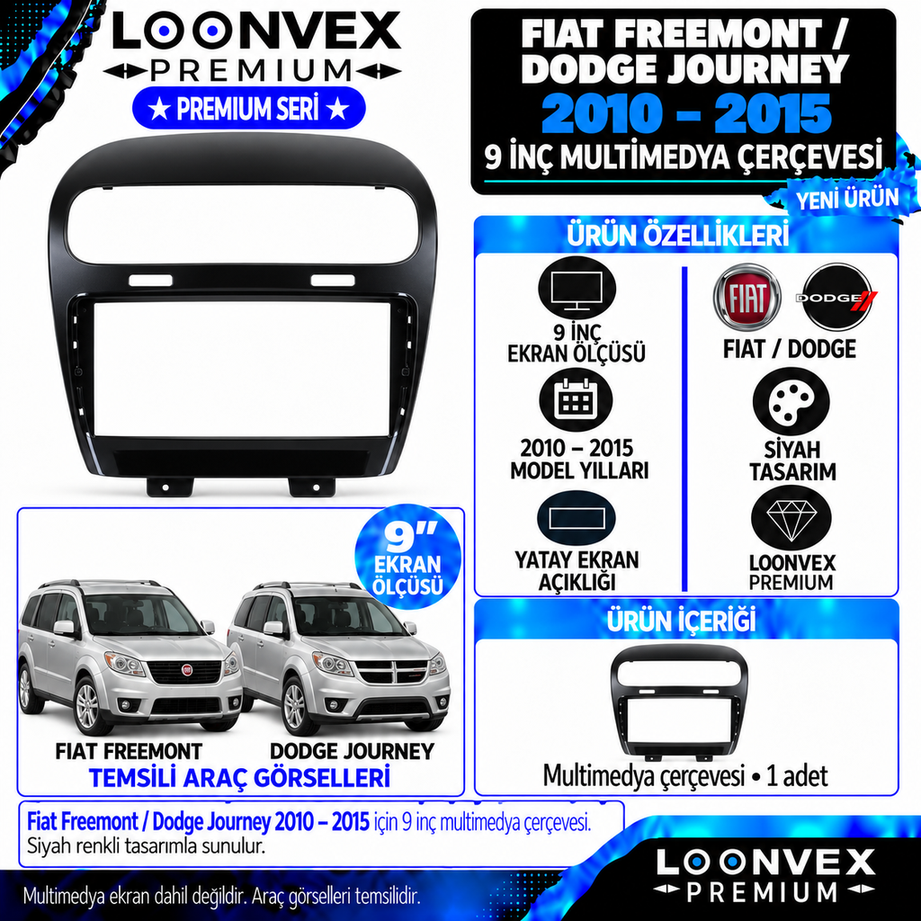 LOONVEX Premium FİAT FREEMONT 2010-2015 9 İNCH - DODGE JOURNEY Multimedya Çerçevesi