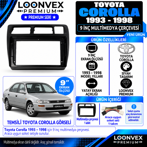 LOONVEX Premium TOYOTA COROLLA 1993-1998 9 İNCH Multimedya Çerçevesi