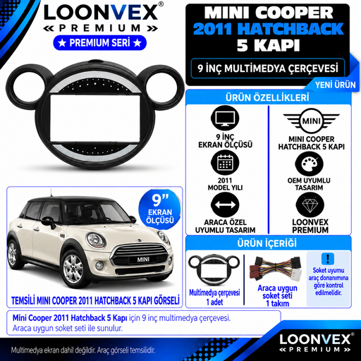 LOONVEX Premium MİNİ COOPER 9''İNÇ 2011 HATCHBACK 5 KAPI Multimedya Çerçevesi