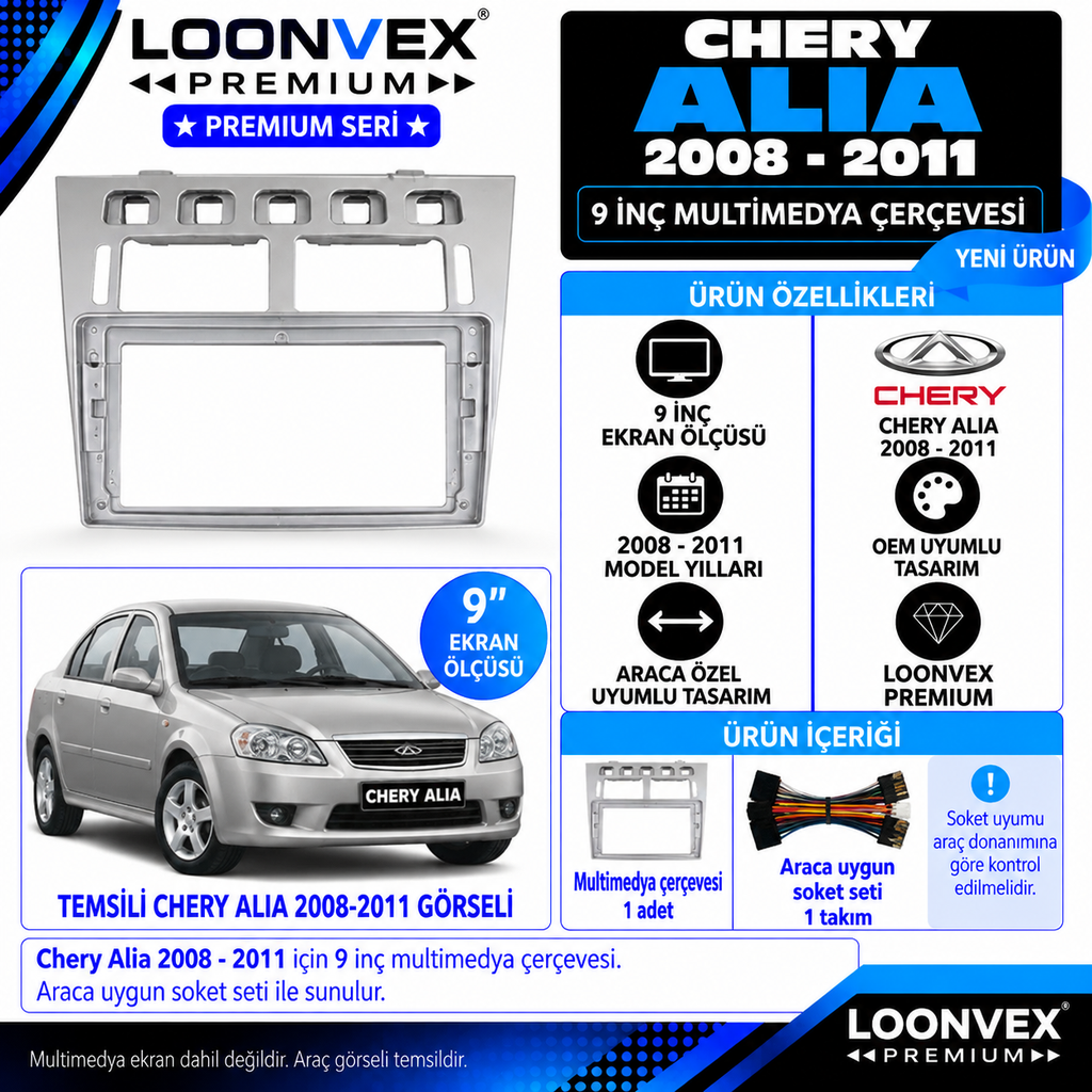 LOONVEX Premium CHERY ALİA 2008-2011 9 İNCH Multimedya Çerçevesi