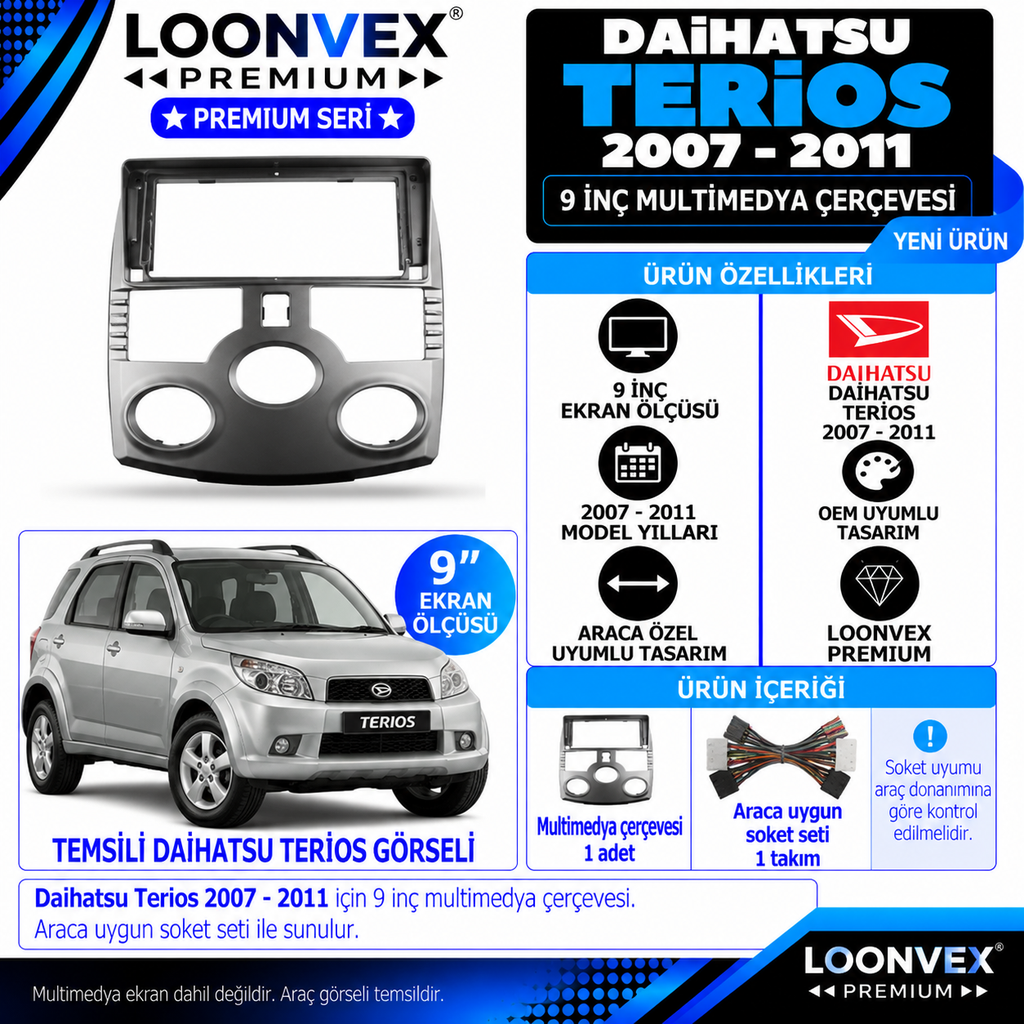 LOONVEX Premium DAİHATSU TERİOS 2007-2011 9 İNCH Multimedya Çerçevesi