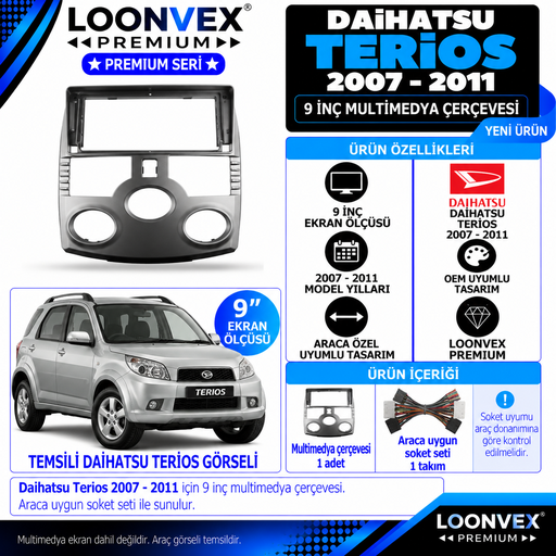 LOONVEX Premium DAİHATSU TERİOS 2007-2011 9 İNCH Multimedya Çerçevesi