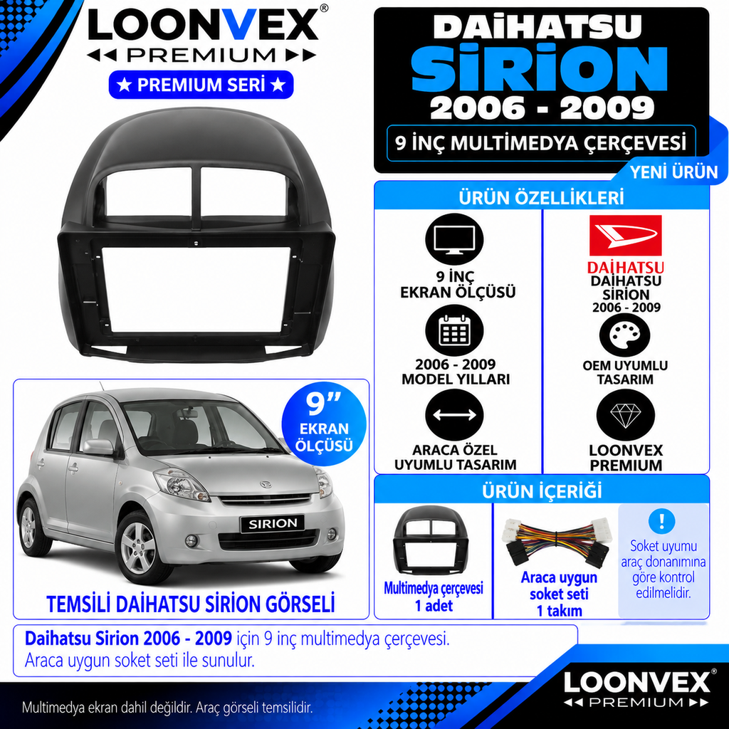 LOONVEX Premium DAİHATSU SİRİON 2006-2009 9 İNCH Multimedya Çerçevesi