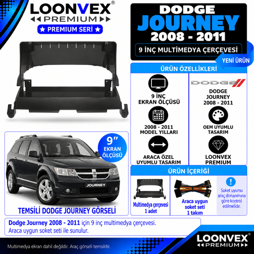 LOONVEX Premium DODGE JOURNEY 2008-2011 9 İNCH Multimedya Çerçevesi