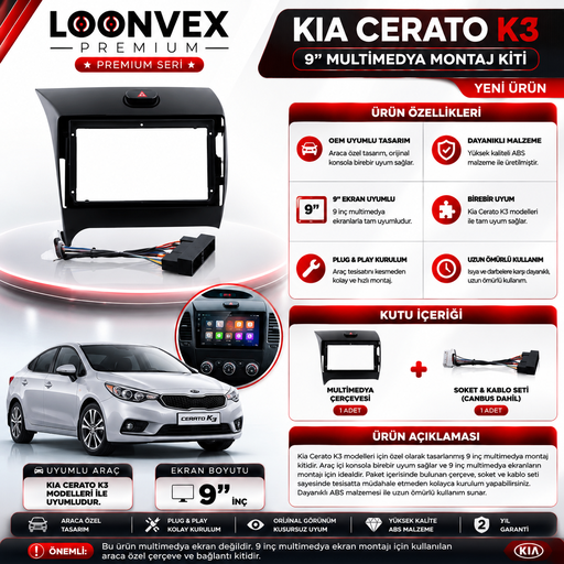 Loonvex Premium Kia Cerato K3 2013-2018 9 İnç Multimedya Çerçevesi