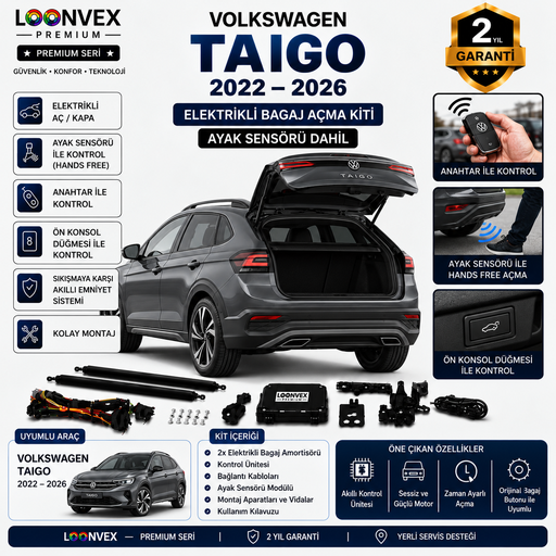 LOONVEX Volkswagen Taigo 2022-2026 Uyumlu Elektrikli Bagaj Açma Kiti Ayak Sensörlü 2 Yıl Garantili