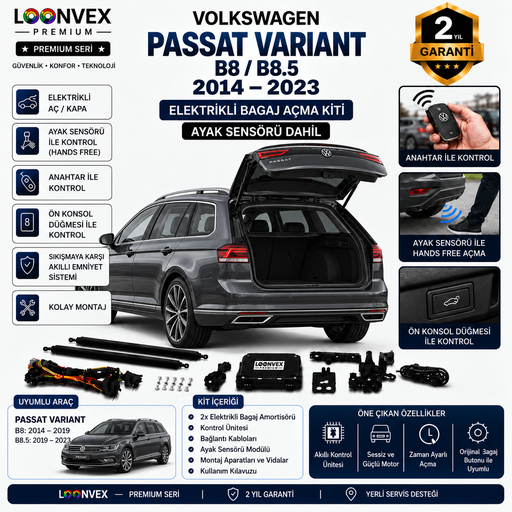 LOONVEX Volkswagen Passat Variant B8 / B8.5 2014-2023 Uyumlu Elektrikli Bagaj Açma Kiti Ayak Sensörlü 2 Yıl Garantili