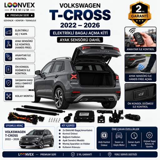 LOONVEX Volkswagen T-Cross 2022-2026 Uyumlu Elektrikli Bagaj Açma Kiti Ayak Sensörlü 2 Yıl Garantili