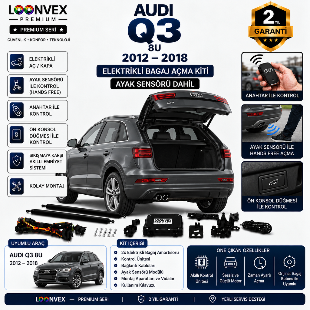 LOONVEX Audi Q3 8U 2012-2018 Uyumlu Elektrikli Bagaj Açma Kiti Ayak Sensörlü 2 Yıl Garantili