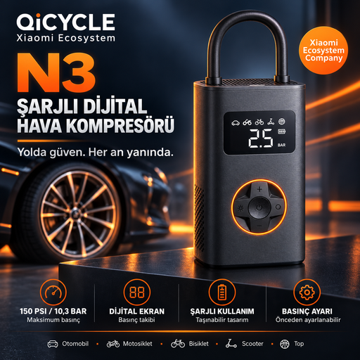 Xiaomi Ecosystem QiCYCLE N3 Şarjlı Dijital Hava Kompresörü