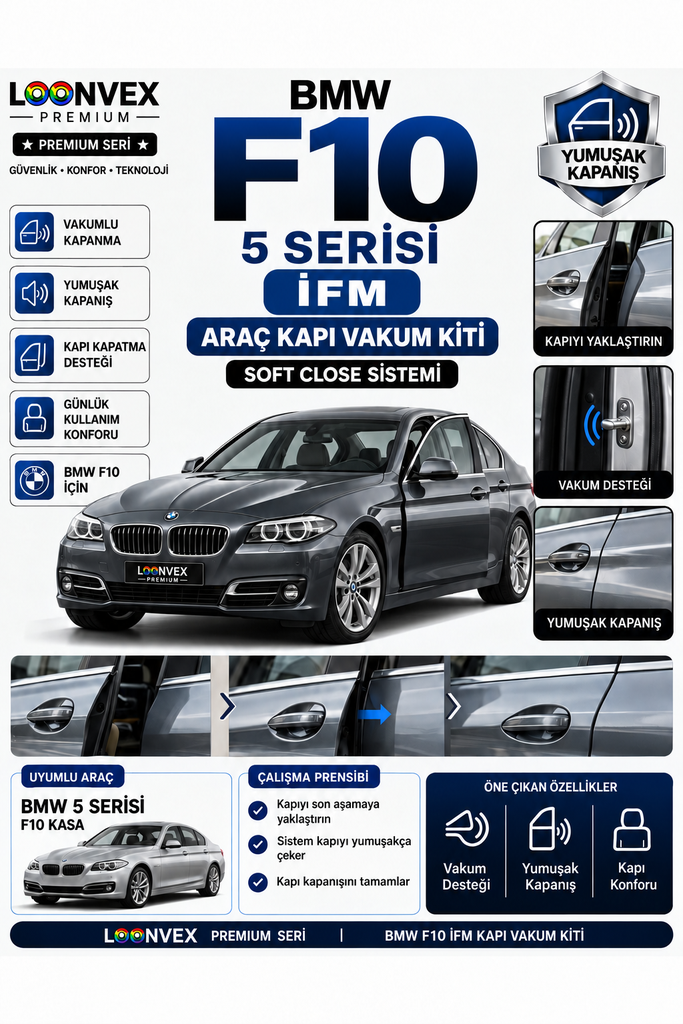 LOONVEX BMW 5 Serisi F10 İFM Araç Kapı Vakum Kiti – Soft Close