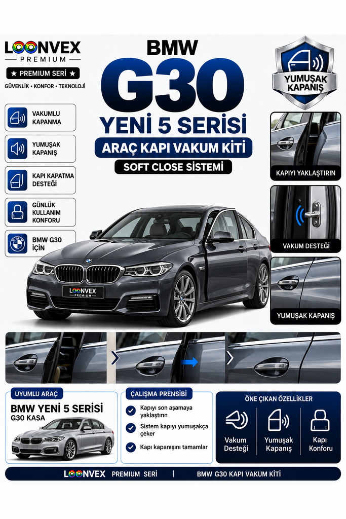 LOONVEX BMW Yeni 5 Serisi G30 Araç Kapı Vakum Kiti – Soft Close